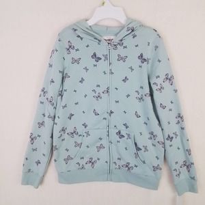 OshKosh Fleece‎ Lined Full Zip Hoodie Girls Size 14 in Green w/ Butterfly Theme